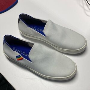 Rothys 8.5 white slipons like new and cute rainbow embroidery